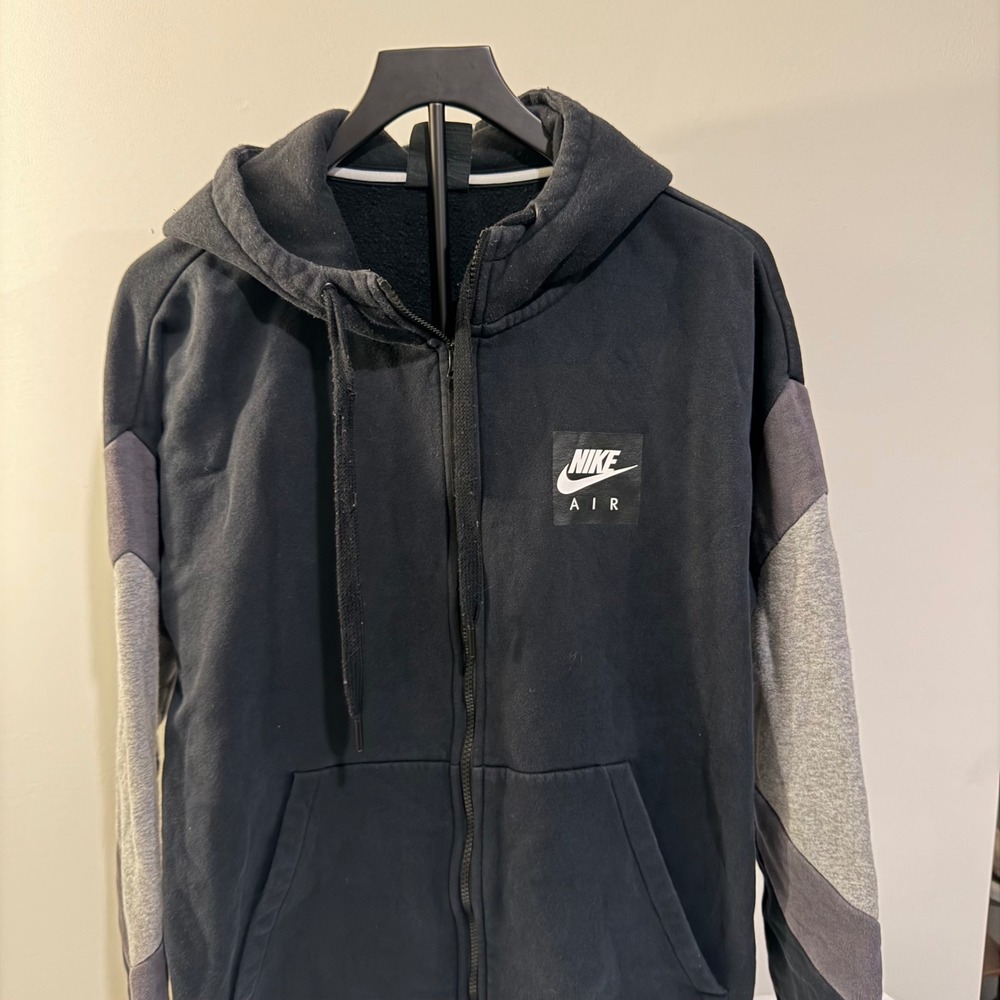 Nike Air Mens Full Zip Hoodie Black Grey Colorblock Fleece Jacket Medium - Picture 2 of 10